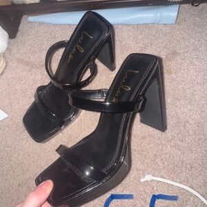 Lulu's Black Strappy Heels